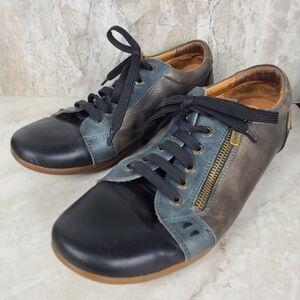 Pikolinos Lisboa Blue Gray Leather Side Zip Comfort Low Top Lace-Up Sneakers 40